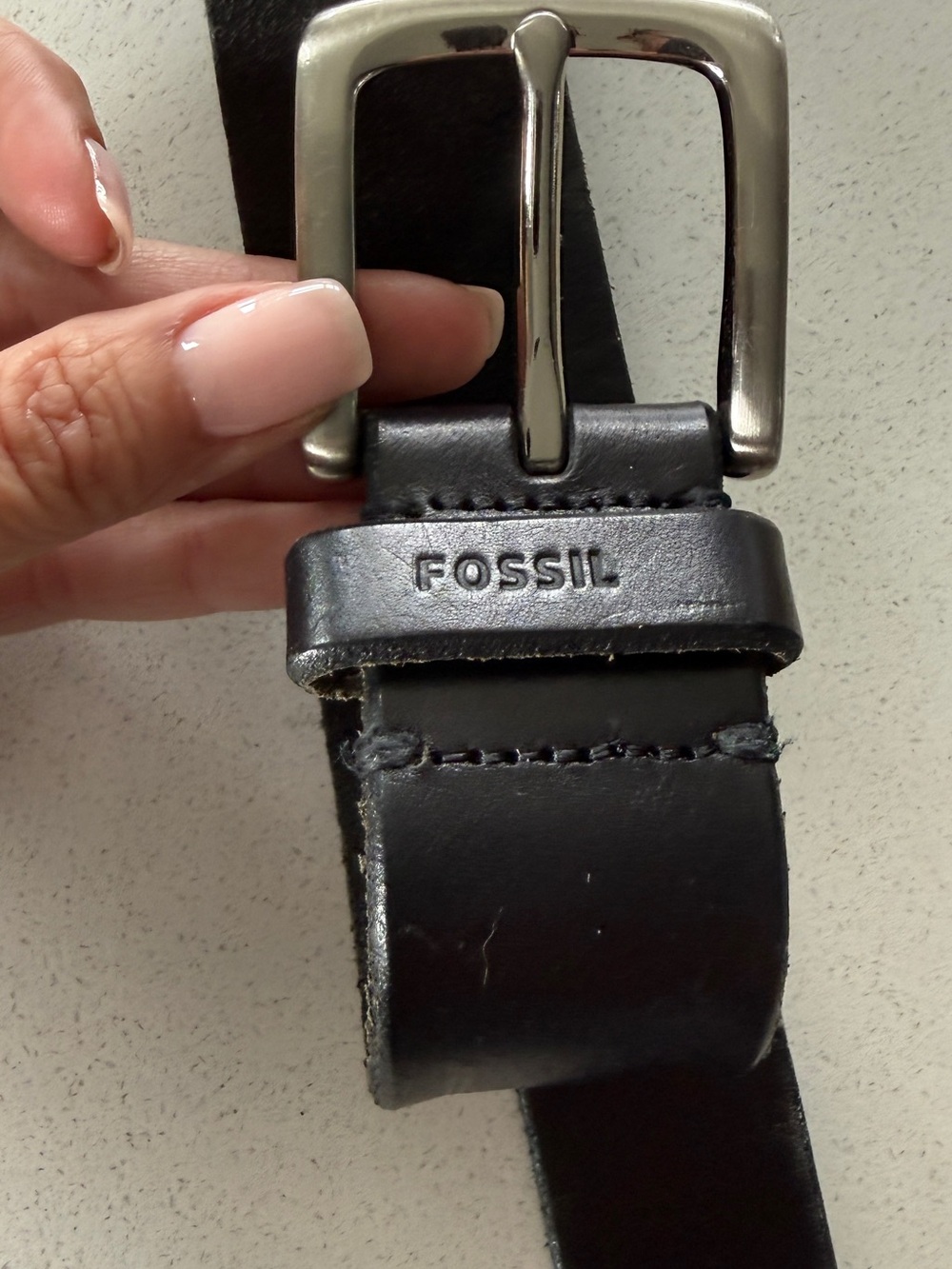 Fossil Black Leather Belt with Silver-Tone Buckle